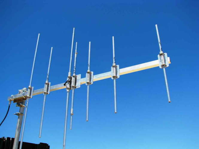 Yagi antenna array against clear blue sky
